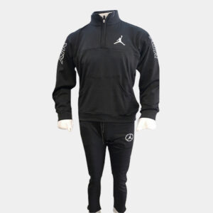 Men Grey Solid Mock Neck Full Sleeve Winter Tracksuit