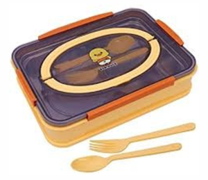 4 compartment steel tiffin with handle on lid